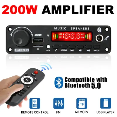 NEW 200W Amplifier Bluetooth DIY MP3 WAV Decoder Board DC 12V 100W Wireless Car USB MP3 Player TF