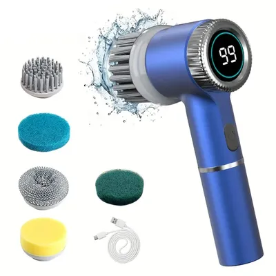 Electric Spin Scrubber With 5 Replaceable Brush Head, Three-speed Adjustable Handheld Rechargeable