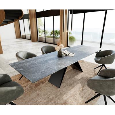 DELIFE Esstisch Edge 200-300x100 Keramik Laminam®Nero Greco Anthrazit V-Gestell Flachstahl Schwarz ausziehbar, Esstische