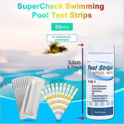TEMU 50pcs, 6-way Spa Test Strips, Swimming Pool Water Test Strips For Ph, Chlorine, Bromine, Alkalinity, Cyanuric Acid Hardness For Garden Pool Cleaning Image