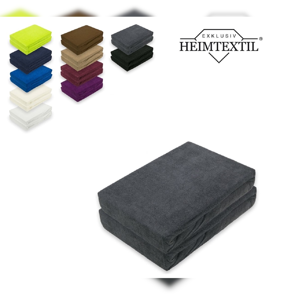 EXKLUSIV HEIMTEXTIL Frottee Spannbettlaken Marke Doppelpack 70 x 140 cm Anthrazit Image