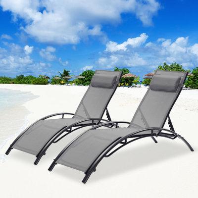 Orren Ellis Patio Chaise Lounge 2 Pcs Set, Outdoor Lounge Chair Folding Adjustable Reclining Chairs w/ Pillow | Wayfair