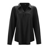 Women Casual Button Down V Neck Blouses Long Sleeve Solid Color Stand Collarl Tops Cute Relaxed Fit Shirts Womens V Neck Petite Pumpkin Shirt And for Women Womens Eyelet Shirt Graphic T Women Dog T