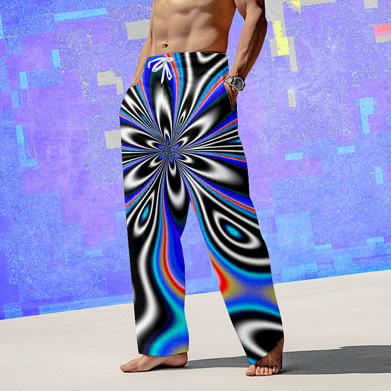Men's Graphic Trousers Mid Waist Vacation Casual Summer Spring 3D Print Black Pink Blue