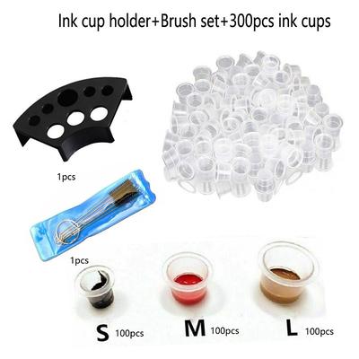 300 tattoo ink caps with 1 cup holders 1set brush - 100 small 100 medium 100 large tattoo ink cups1 cup holders for tattoo ink permanent makeup container cap tattoo accessories