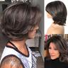 Short Layered Wigs With Curtain Bangs Brown BOB Layered Wigs for Women Short Wavy Layered Wigs Hair Pixie Cut Layered Wig Soft Synthetic Hair Wigs