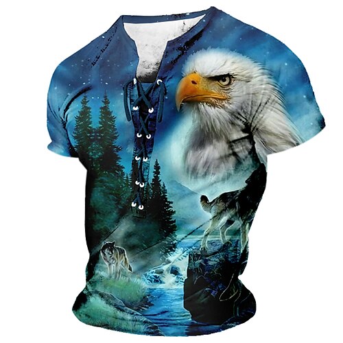 Herren Wolf Adler T Shirt Kurzarm T-Shirt 3D-Druck Hemd Sport Mode Täglich Straße Lässig Blau Sommer Frühling Bekleidung S M L XL 2XL 3XL Image