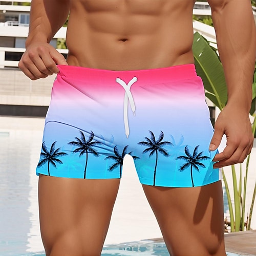 Herren Baum Kokospalme Badehosen Badeshorts Boardshorts Mittlere Taille Mode Designer Surfen Ferien Strand Kordelzug Tasche Elastischer Bund Designer Bekleidung Image