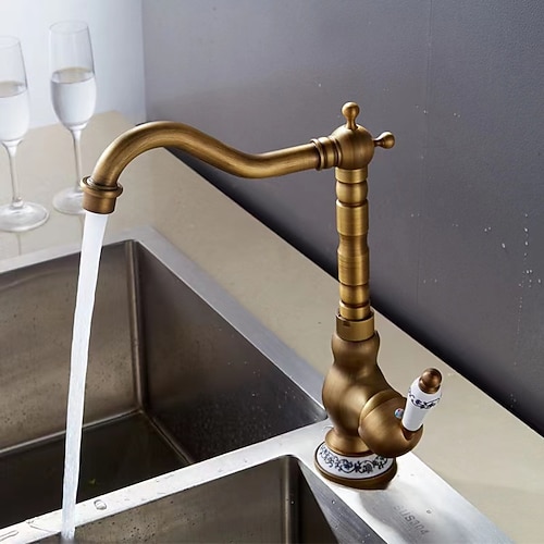 Küchenarmatur, Spülbecken-Mischbatterie, Einhebelmischer, um 360 Grad drehbar, mit kaltem und heißem Schlauch Image