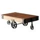 Table basse industrielle a roulettes en bois recyclé 120x70cm