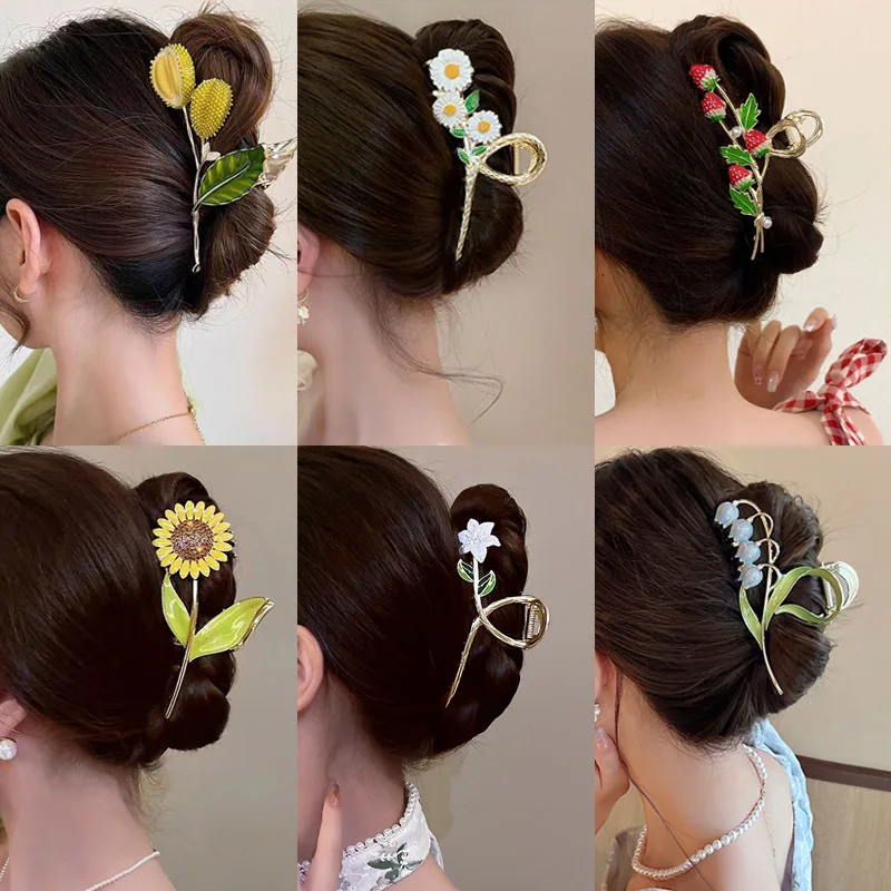 Neue süße Blume Haar Kralle Clip exquisite Pferdes chwanz greifen Haars pangen Hai Clip Frau Haarnadeln für Mädchen Haarschmuck Kopfschmuck Image