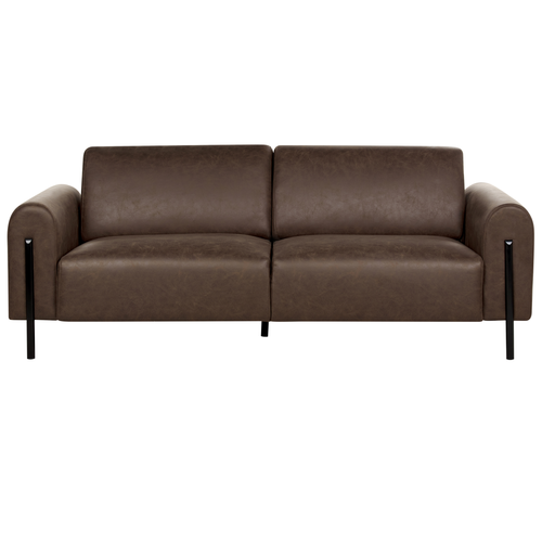 3-Sitzer Sofa Dunkelbraun Lederoptik Verstellbare Rückenlehne Schwarze Metallfüße Breite Armlehnen Luftleder Leathaire Modern Wohnzimmer