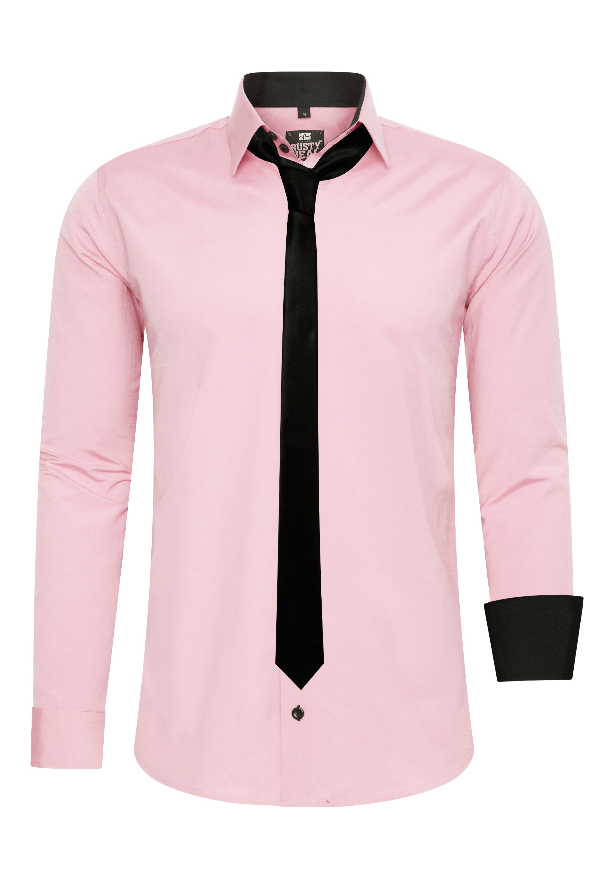 Langarmhemd RUSTY NEAL, Herren, Gr. M, EURO-Größen, rosa, 60% Baumwolle, 37% Polyester, 3% Elasthan, unifarben, Hemden, mit Krawatte