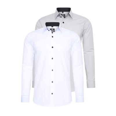Langarmhemd RUSTY NEAL, Herren, Gr. 5XL, EURO-Größen, grau (weiß, grau), 60% Baumwolle, 37% Polyester, 3% Elasthan, unifarben, casual, Langarm, Hemden, im Slim-Fit geschnitten Image