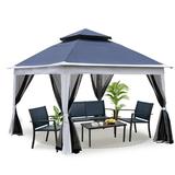 Yone jx je Outdoor 11x 11Ft Pop Up Gazebo Canopy With Removable Zipper Netting 2-Tier Soft Top Event Tent Suitable For Patio Backyard Garden Camping Area Blue