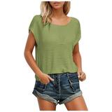 Women s Spring And Summer Short Sleeved Round Neck Thin Solid Color Top Casual Knit T Shirt Top Yoga Short Sleeve Women Compression Workout Shirts Women Lady Active Wear Womens Long Sleeve