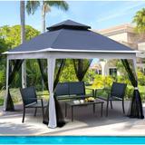 Unique Choice Outdoor 11x 11Ft Pop Up Gazebo Canopy With Removable Zipper Netting 2-Tier Soft Top Event Tent Suitable For Patio Backyard Garden Camping Area Coffee