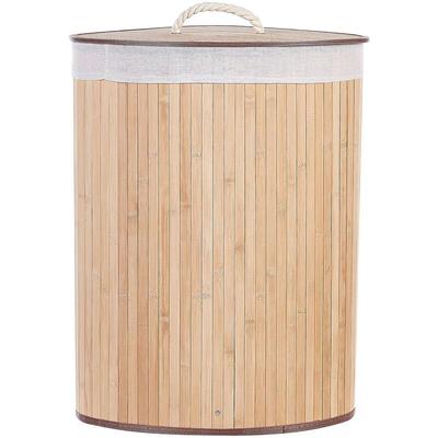Beliani - Wäschekorb Hellbraun Bambusholz Eckig 60 cm Handgemacht mit Deckel Herausnehmbarem Sack Image