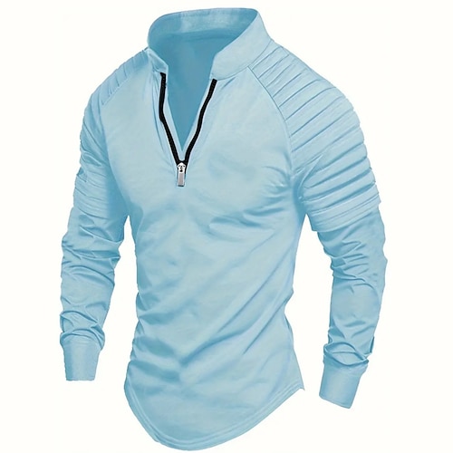 Herren T Shirt T-Shirt Langarm Viertelreißverschluss Sommer Einfarbig Mode Designer Basic Reißverschluss Outdoor Urlaub Arbeit Marineblau Schwarz Weiß Top T-Shirt für Herren Image