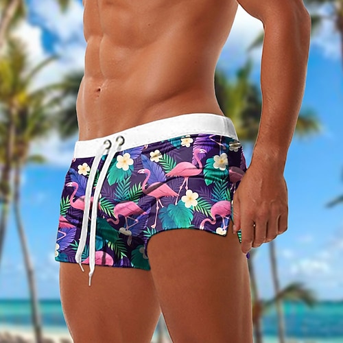 Herren Flamingo Vogel Badehosen Badeshorts Boardshorts Mittlere Taille Mode Designer Surfen Ferien Strand Kordelzug Tasche Elastischer Bund Designer Bekleidung Image