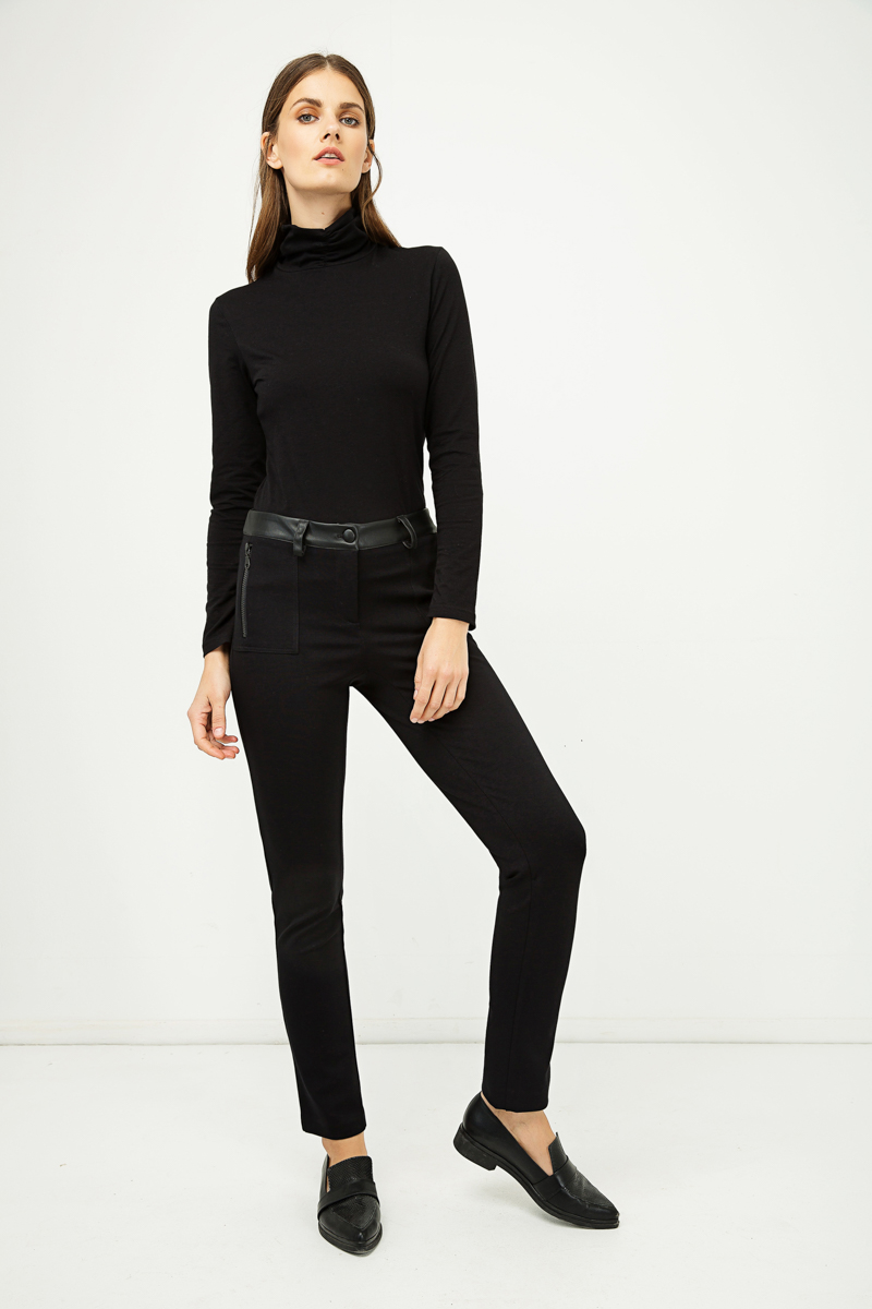 Mid Rise Jeggings mit Lederdetails Schwarz Image