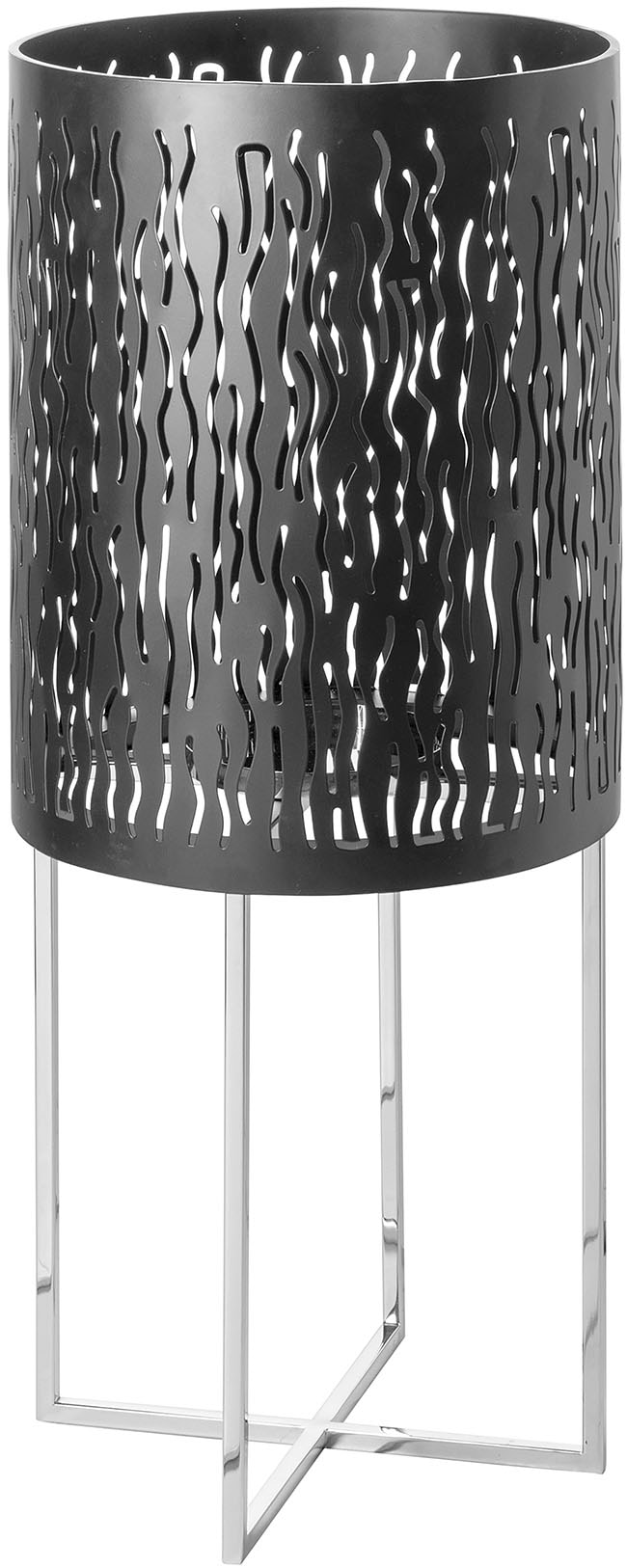 Bodenwindlicht FINK "BACCUS", silber (schwarz, silberfarben), H:82cm Ø:36cm, Edelstahl, Eisen, Kerzenhalter, Kerzenhalter, Dekoobjekt, schwarz pulverbeschichtet