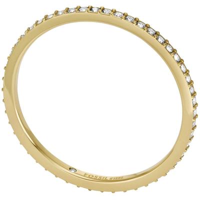 Fingerring FOSSIL "Schmuck Geschenk Edelstahl Ring JEWELRY" Gr. 17,5, gold (gelbgoldfarben, kristallweiß, kristallweiß), Fingerringe, Damen, 17,5, Edelstahl, 2mm, mit Glasstein Image