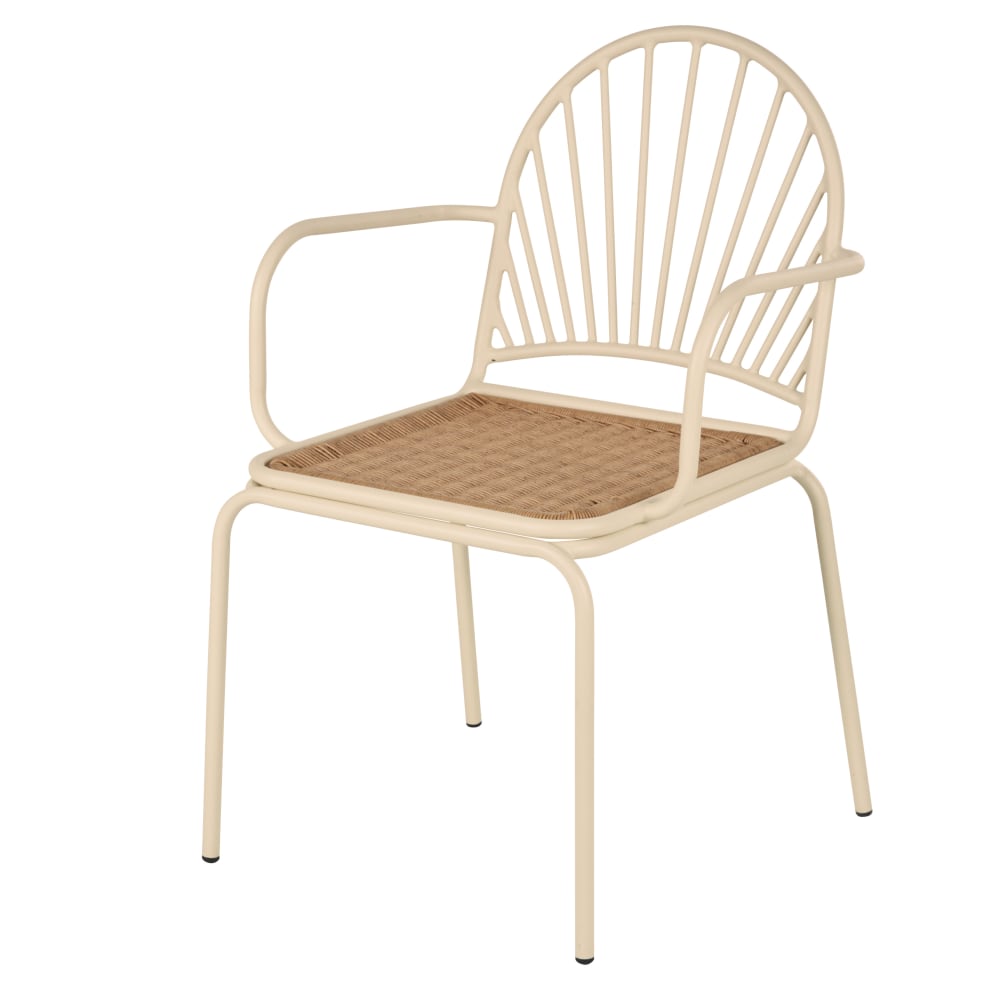 Poltrona da pranzo da giardino in resina intrecciata riciclata effetto rattan e alluminio écru