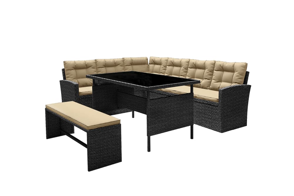 Salotto da giardino 8 posti resine intrecciata grigio scuro/beige