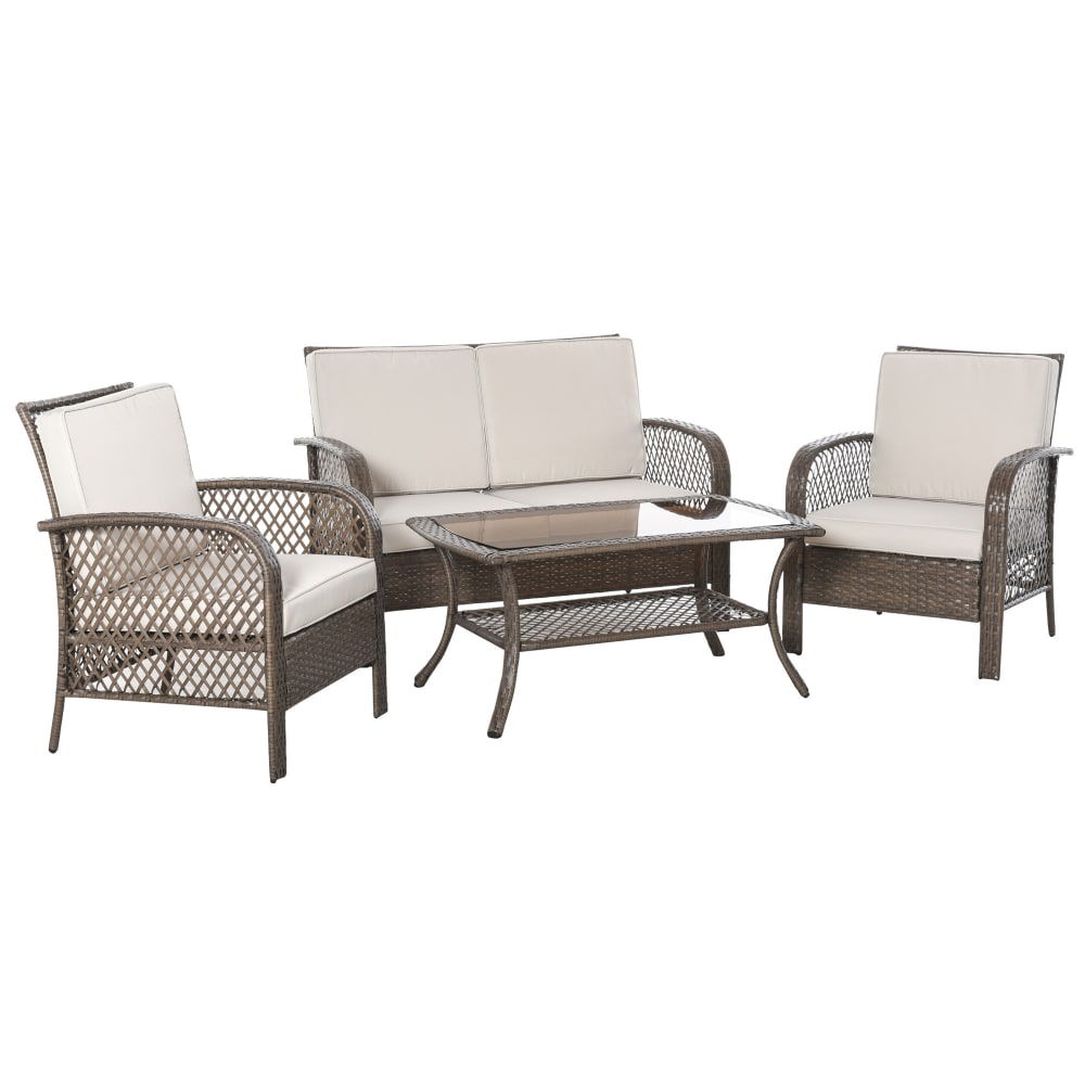 Set mobili da giardino Set tavolino sedie e divano in rattan marrone