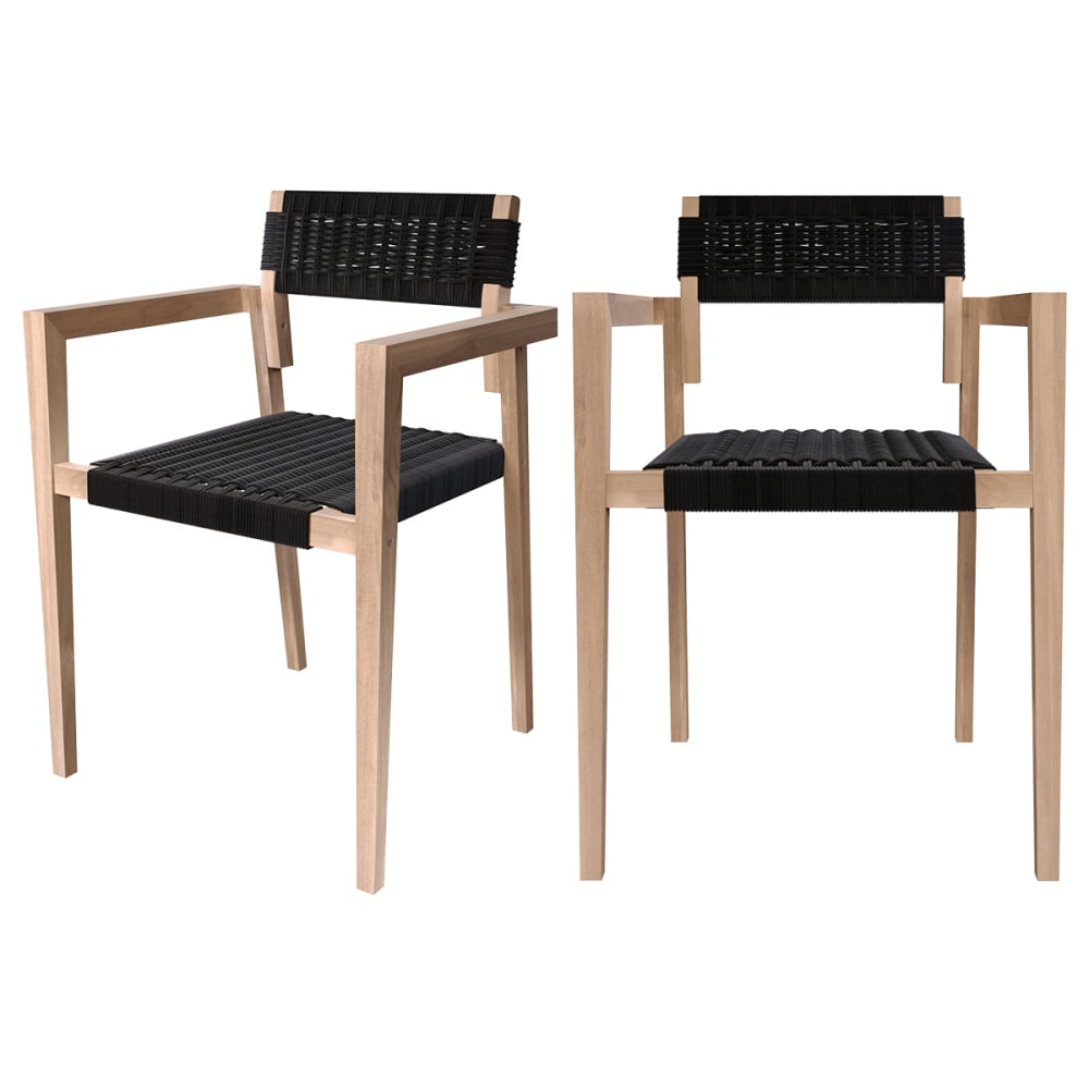 Set di 2 sedie da giardino impilabili in teak e corda intrecciata