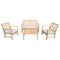 Set di mobili da giardino a 4 posti in acacia con cuscini color sabbia