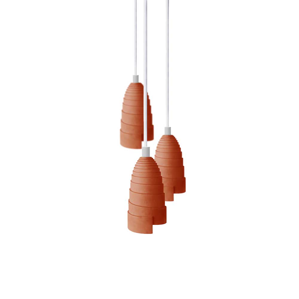 Lampada a sospensione in cemento terracotta accessori bianchi