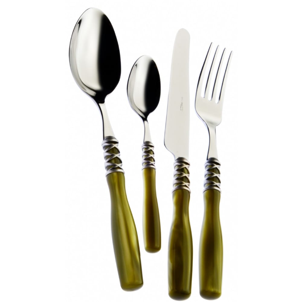 Set Posate 24pz verde ghiera argento anticato