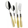 Set Posate 24pz beige ghiera argento anticato