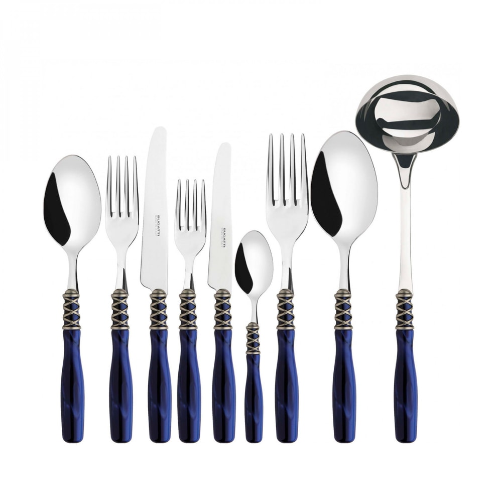 Set Posate 75pz blu ghiera argento anticato