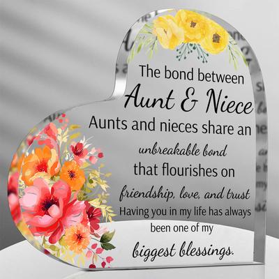 TEMU 1pc, Aunt Gift From Niece Nephew Aunt Birthday Gifts Acrylic Heart Keepsake Sign Paperweight Idea Mothers Day Gifts For Aunt Auntie, Best Halloween, Thanksgiving, Christmas Gifts (lovely)