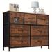 1pc Rustic Wooden Dresser With Metal Frame, 7 Fabric Drawers Storage Tower, Classic Tall Chest Organizer Unit, Lightweight Quick Assemble Cabinet For Bedroom, 39.3 X 11.8 X 50.5 Inches
