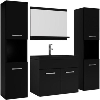 Badezimmer Badmöbel-Set Montreal xl 60cm Schwarze Waschbecken - Mat Schwarz - Unterschrank