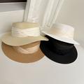 Élégants chapeaux de soleil à large bord pour femmes, chapeau de plage Panama de style vintage, chapeaux de paille à dessus plat d'été avec détail de ruban