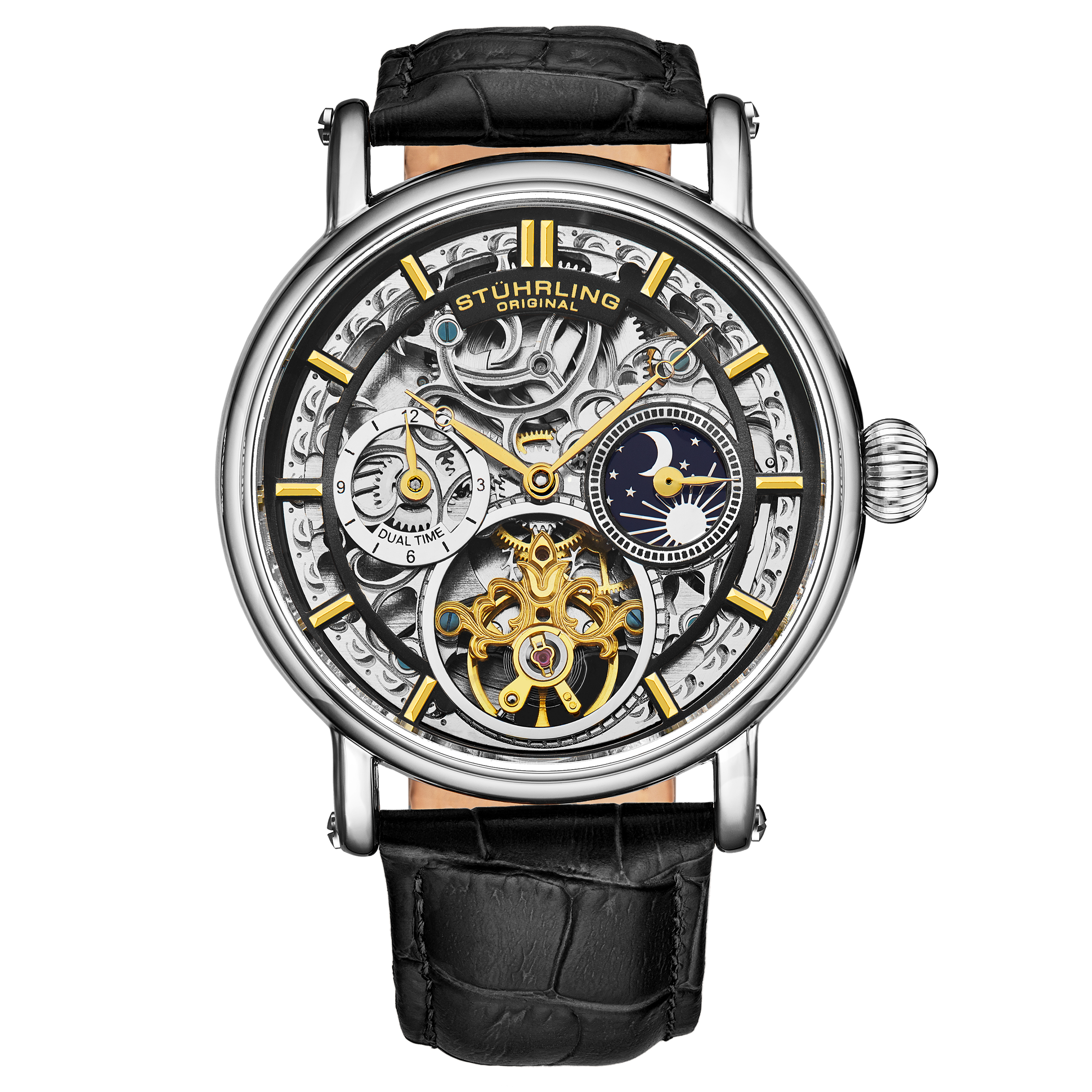 Stührling Mens Macrocosm 4000 Automatic 43mm Skeleton With Dual Time - Black - One Size | Stührling Sale | Discount Designer Brands