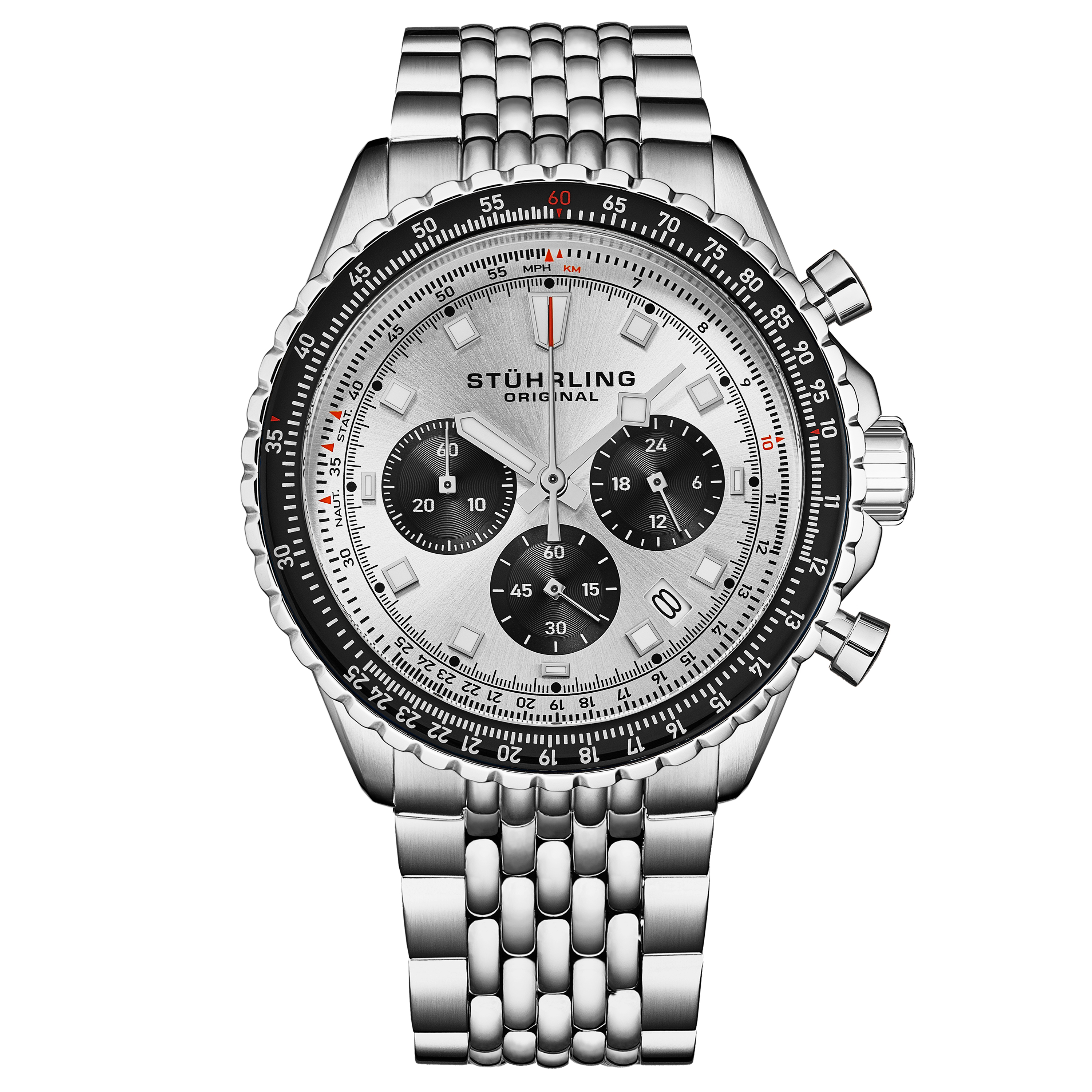 Stührling Mens Japanese Chronograph Raceway 1010 44mm Quartz Watch - Silver - One Size | Stührling Sale | Discount Designer Brands