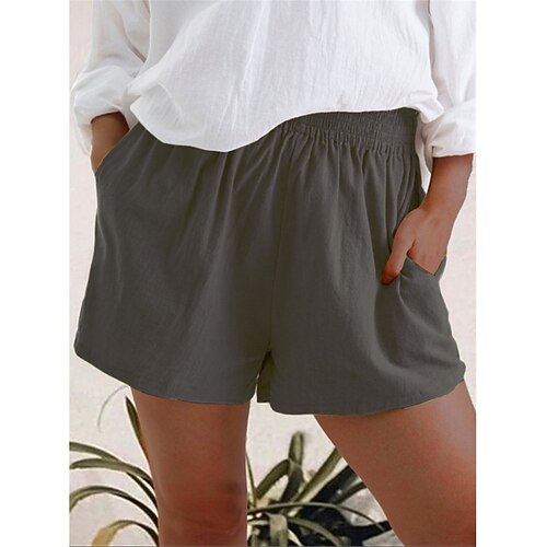 Damen Shorts Basic Lässig Kurz Hohe Taille Einfach Tasche Elastisches Kordelzugdesign Hoher Schnitt Atmungsaktivität Weich Mikroelastisch Urlaub Straße Alltagskleidung Dunkelgrau Rot Grün Aprikose Image