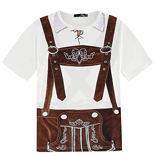 T-Shirt Lederhosen Party Lässig T-Shirt Ärmel Grafik für Herren Erwachsene 3D-Druck für Karneval Oktoberfestbier Urlaub Party
