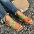 sandales à bout ouvert pour femmes, colorblock vert et orange, avec talon bas et découpe latérale, chaussures d'été décontractées à enfiler pour les voyages, la plage et le quotidien