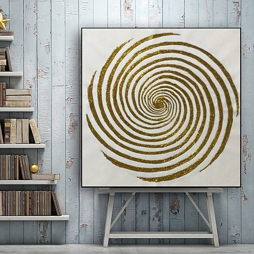 handgemaltes modernes Leinwandbild mit Kreisen und Goldfolie, abstraktes Muster, nordische abstrakte Wandkunst, Wohndekormodul, Wohnzimmer, nordisches Wohndekorgemälde, Wohndekor, gespannter Rahmen, Image