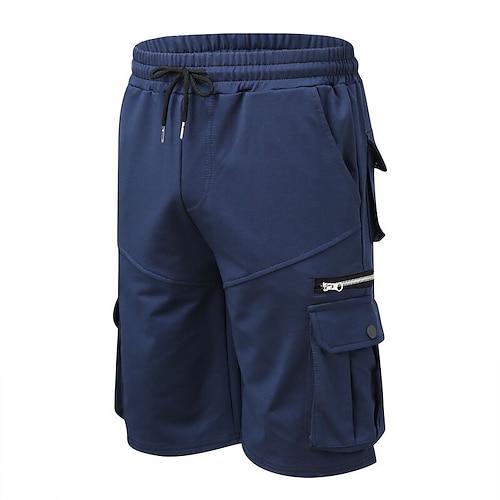 Herren Cargo-Shorts Sweat-Shorts Kordelzug Elastischer Bund Einfach Weich Atmungsaktiv Lässig Wochenende Mode Streetwear Denim Blue Schwarz Mikroelastisch Image