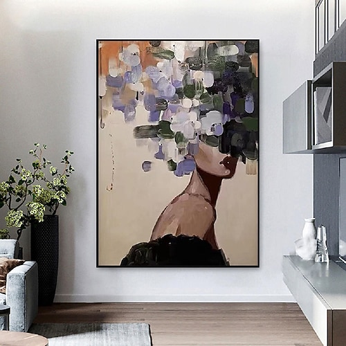 großes gesichtsloses Portraitgemälde handgemalt abstrakte Dame Malerei handgemaltes Frauengesicht Kunstwerk handgemachte Wandkunst figurative Leinwandkunst Malerei gerahmte Frau Wohndekoration Image