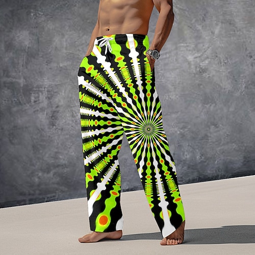 Herren Grafik Freizeithose Mittlere Taille Urlaub Gerader Schnitt Sommer Frühling 3D-Druck Gelb Rote Blau Image
