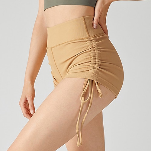 Damen Fitnessshorts Yogashorts Trainingsshorts Kordelzug Hohe Taille Pilates Fitnesstraining Training Shorts Einfarbig Schwarz Blau Braun Sport Sportkleidung Dehnbar Schlank Image